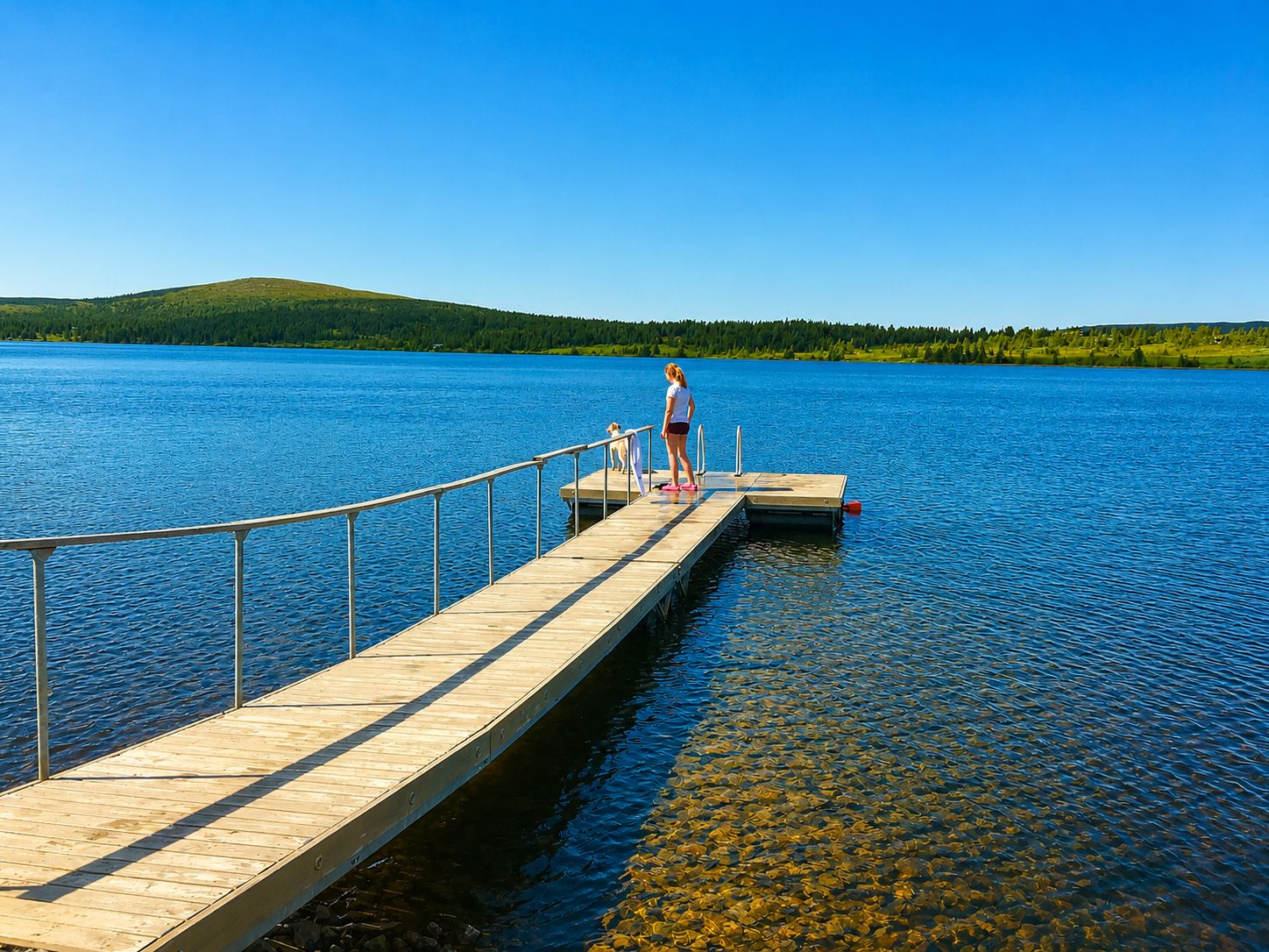 Badebrygga ved Nevelvann er et populært sted for en frisk dukkert på varme sommerdager.