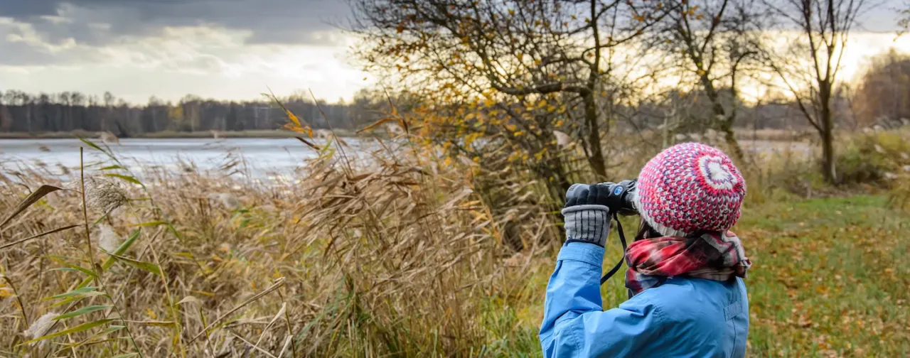 person som ser etter fugler med kikkert