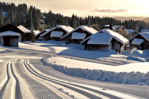 Skispor rett til hyttene på Lillehammer Fjellstue Nordseter